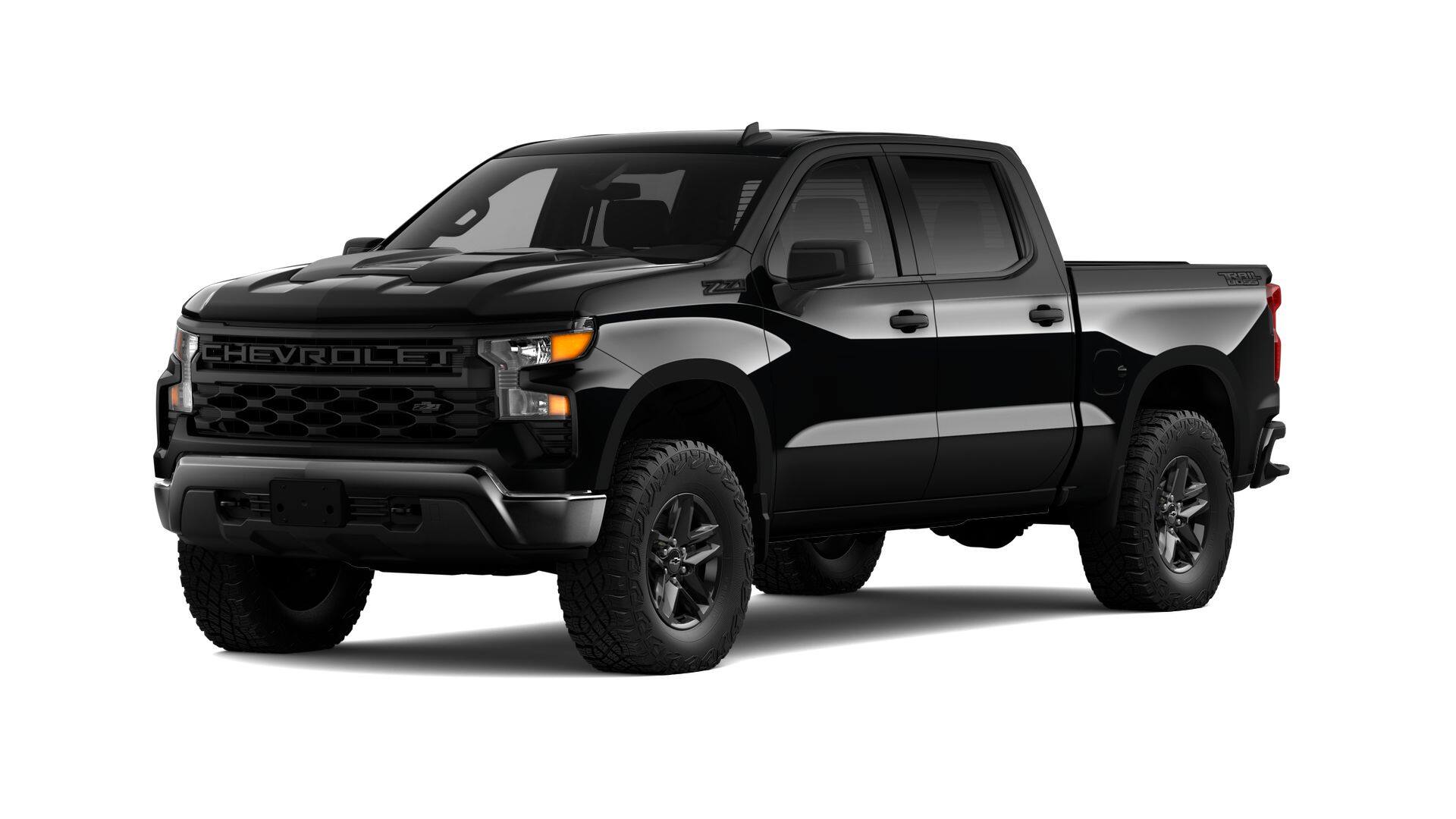 2026 Chevrolet Silverado 1500 Custom Trail Boss in Black — front three-quarter view